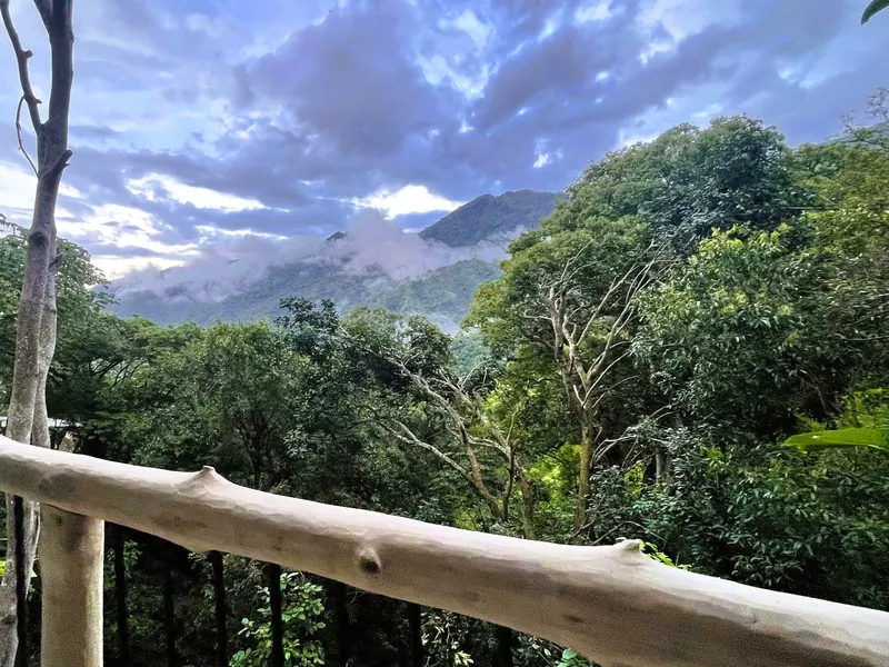 View from the terrace railing to the mountains